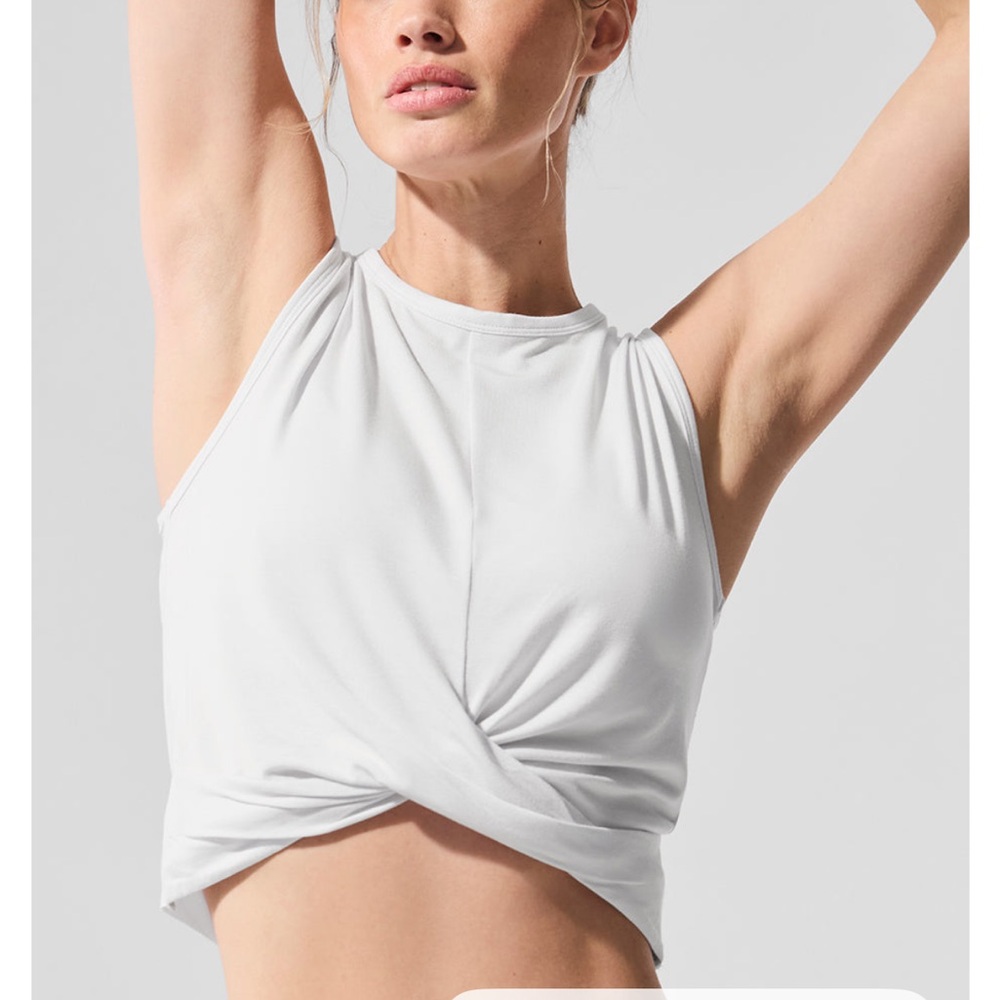 ALO Yoga White Twist Front Crop Top